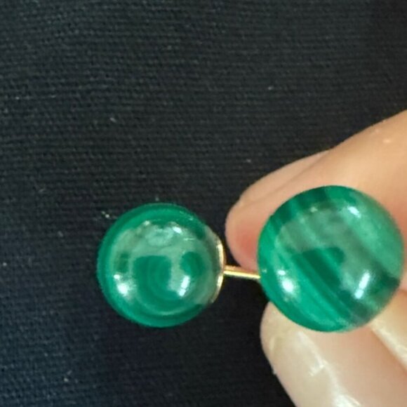 14K Yellow Gold Malachite Stud Earrings - Picture 2 of 4